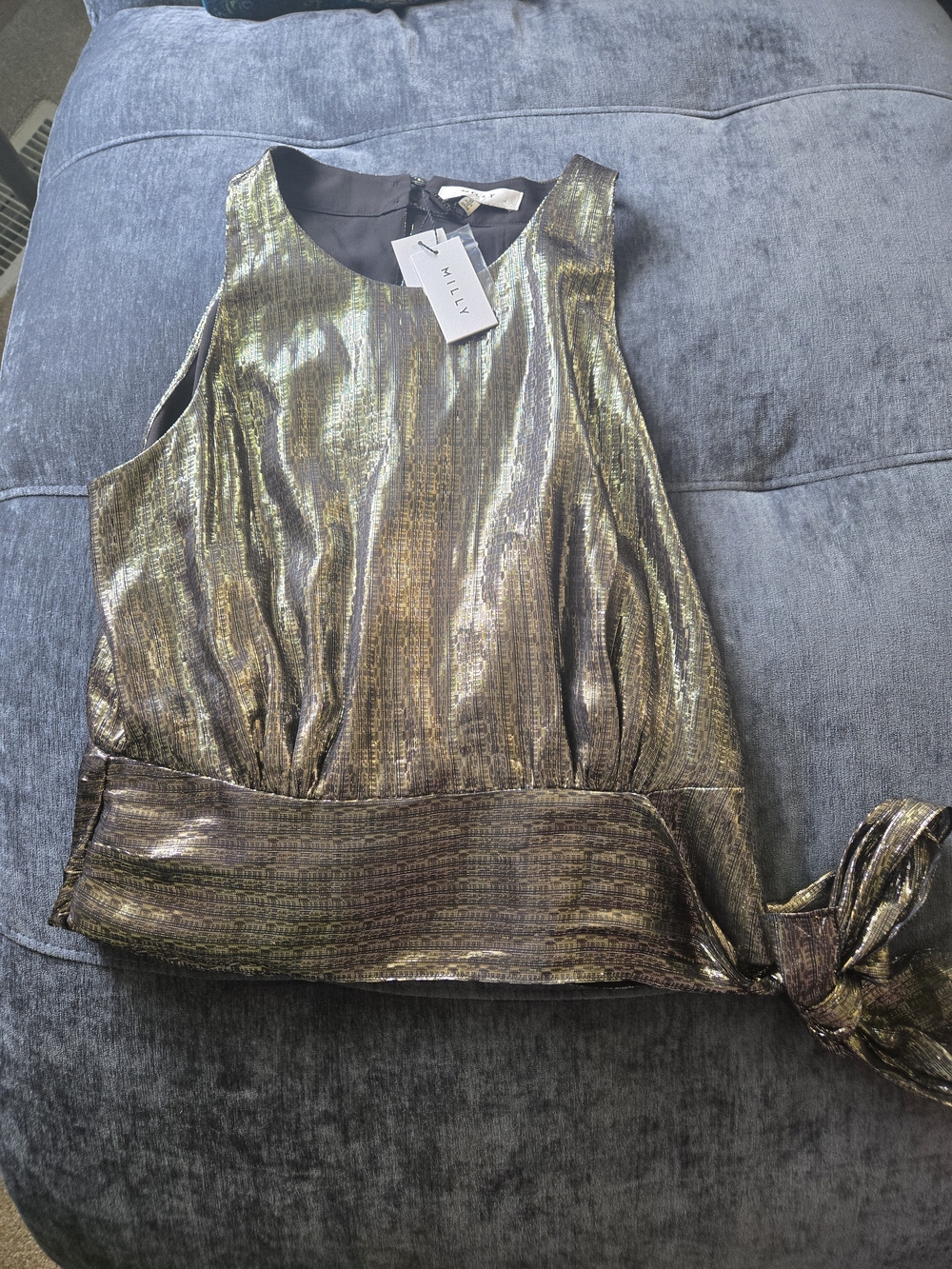 Milly Metallic Gold Tie-Hem Sleeveless Tank